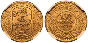 Tunisia Ahmad II AH 1349 (1930) Gold 100 Francs NGC MS 66