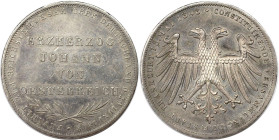Altdeutsche Münzen und Medaillen, FRANKFURT - STADT. Erzherzog Johann von Österreich. Gedenkdoppelgulden 1848. Silber. 21,17 g. Dav. 644, AKS 39. Vorz...