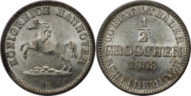 Altdeutsche Münzen und Medaillen, HANNOVER. Georg V. (1851-1866). 1/2 Groschen 1858 B. KM 235, AKS 151. Stempelglanz