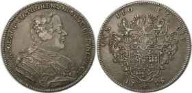 Altdeutsche Münzen und Medaillen, HOHENLOHE - KIRCHBERG. Karl August (1737-1767). Taler 1738 WN, Nurnberg. Silber. KM 6, Dav. 2358. Fast Vorzüglich, H...
