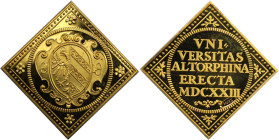 Altdeutsche Münzen und Medaillen, NÜRNBERG, STADT. Nürnberg Altdorf, Universität. Goldmedaille 1623 (1993). Klippe. Auf die Erhebung der Altdorfer Aka...