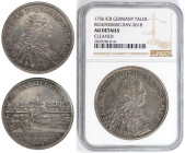Altdeutsche Münzen und Medaillen, REGENSBURG, STADT. Stadtansicht. Taler 1756 ICB, mit titel Franz I. Silber. Dav. 2618. NGC AU Details Cleaned