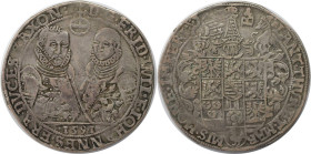 Altdeutsche Münzen und Medaillen, SACHSEN - ALT - WEIMAR. Friedrich Wilhelm und Johann (1573-1603). Taler 1591 B, Saalfeld. Silber. 28,92 g. Dav. 9774...