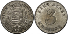 Altdeutsche Münzen und Medaillen, SACHSEN - COBURG - GOTHA. 3 Kreuzer 1833. Billon. AKS 85. Vorzüglich+