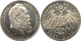 Deutsche Münzen und Medaillen ab 1871, REICHSSILBERMÜNZEN, Bayern. Prinzregent Luitpold (1886-1912). 3 Mark 1911 D, zum 90-jähr. Geb. m. Lebensdaten. ...