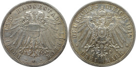 Deutsche Münzen und Medaillen ab 1871, REICHSSILBERMÜNZEN, Lübeck. 3 Mark 1912 A, Silber. Jaeger 82. Vorzüglich. Kratzer