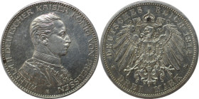Deutsche Münzen und Medaillen ab 1871, REICHSSILBERMÜNZEN, Preußen, Wilhelm II. (1888-1918) in Uniform. 3 Mark 1914 A, Silber. Jaeger 113. Vorzüglich...