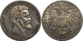 Deutsche Münzen und Medaillen ab 1871, REICHSSILBERMÜNZEN, Reuß. Ältere Linie. Heinrich XXII. (1859-1902). 2 Mark 1892 A, Berlin. Silber. Jaeger 117. ...