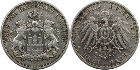 Deutsche Münzen und Medaillen ab 1871, REICHSSILBERMÜNZEN, Hamburg. 3 Mark 1910 J. Silber. Jaeger 64. Fast Vorzüglich