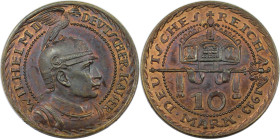 Deutsche Münzen und Medaillen ab 1871, REICHSGOLDMÜNZEN. Preußen. Wilhelm II. (1888-1918). Bronze 10 Mark 1913. Probe. 3,13 g. 19,9 mm. Fast Stempelgl...
