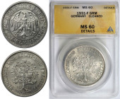 Deutsche Münzen und Medaillen ab 1871, WEIMARER REPUBLIK. Eichbaum. 5 Reichsmark 1931 F. Silber. KM 56. Jaeger 331. ANACS MS 60 Details Cleaned