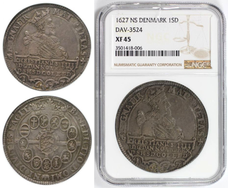 Europäische Münzen und Medaillen, Dänemark / Denmark. 1 Speciedaler 1627 NS. Sil...