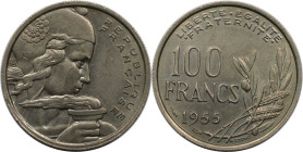 Europäische Münzen und Medaillen, Frankreich / France. 100 Francs 1955. Kupfer-Nickel. KM 919.1. Fast Stempelglanz
