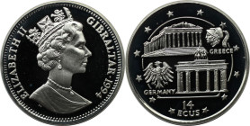 Europäische Münzen und Medaillen, Gibraltar. Präsidentschaft im EU-Rat - Akropolis + Brandenburger Tor. 14 Ecus 1994. 10,0 g. 0.925 Silber. 0.3 OZ. KM...