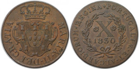 Europäische Münzen und Medaillen, Portugal. PORTUGIESISCHE BESITZUNGEN. AZOREN (Terceira Insel). Maria II. 10 Reis 1830. Kupfer. KM 6. Stempelglanz