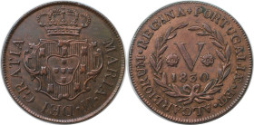 Europäische Münzen und Medaillen, Portugal. PORTUGIESISCHE BESITZUNGEN. AZOREN (Terceira Insel). Maria II. 5 Reis 1830. Kupfer. KM 5. Stempelglanz