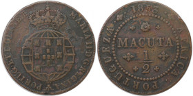 Europäische Münzen und Medaillen, Portugal. PORTUGIESISCHE BESITZUNGEN. ANGOLA. Maria II. 1/2 Macuta 1853. Kupfer. KM 56. Sehr schön