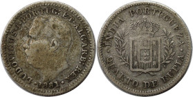 Europäische Münzen und Medaillen, Portugal. PORTUGIESISCHE BESITZUNGEN. India-Portuguese. 1/4 Rupia 1881. Silber. KM 310. Sehr schön