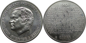 Europäische Münzen und Medaillen, Schweden / Sweden. Schwedisch königliches Erbrecht. 200 Kronor 1980. 27,0 g. 0.925 Silber. 0.8 OZ. KM 860. Prooflike...