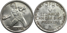 Europäische Münzen und Medaillen, Schweiz / Switzerland. 500 Jahre Schlacht bei St. Jakob. 5 Franken 1944 B. 15,0 g. 0.835 Silber. 0.40 OZ. KM 45. Ste...