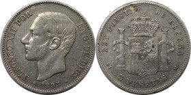 Europäische Münzen und Medaillen, Spanien / Spain. Alfonso XII. (1874-1885). 5 Pesetas 1885 MS - M. Silber. KM 688. Sehr schön+