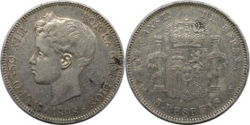 Europäische Münzen und Medaillen, Spanien / Spain. Alfonso XIII. 5 Pesetas 1898 SG - V. Silber. KM 707. Sehr schön-vorzüglich, Kratzer, Flecken