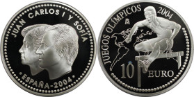 Europäische Münzen und Medaillen, Spanien / Spain. Olympische Spiele Athen 2004 - Hürdenläufer. 10 Euro 2004. 27,0 g. 0.925 Silber. 0.80 OZ. KM 1101. ...