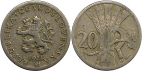 Europäische Münzen und Medaillen, Tschechoslowakei / Czechoslovakia. 20 Heller 1925. Kupfer-Nickel. KM 1. Fast Vorzüglich