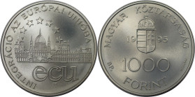 Europäische Münzen und Medaillen, Ungarn / Hungary. Europäische Union. 1000 Forint 1995. 31,46 g. 0.925 Silber. 0.94 OZ. KM 720. Stempelglanz