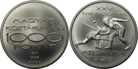 Europäische Münzen und Medaillen, Ungarn / Hungary. Sommerspiele Atlanta 1996 - Fechten. 1000 Forint 1995. 31,46 g. 0.925 Silber. 0.93 OZ. KM 716. Ste...