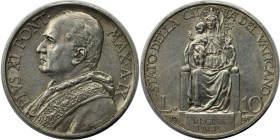 Europäische Münzen und Medaillen, Vatikan. Pius XI. (1922-1939). 10 Lire 1930 / IX. 10,0 g. 0.835 Silber. 0.27 OZ. KM 8. Fast Stempelglanz