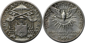 Europäische Münzen und Medaillen, Vatikan. Sedisvakanz. 10 Lire 1939. 10,0 g. 0.835 Silber. 0.27 OZ. KM 21. Stempelglanz
