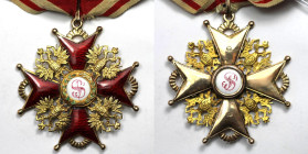 Russische Münzen und Medaillen, Nikolaus II. (1894-1918). St. Stanislaus-Order, Kreuz 1. Klasse. Gold, emailliert, 30,27 g. 60 x 64,5 mm., der Gürtel ...