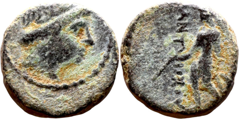 Demetrius I Soter (Seleukid King: 162 150 BC) AE bronze coin. Obv.:: Draped bust...