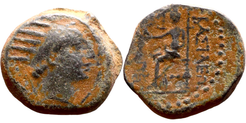 Antiochos IV Epiphanes (Seleukid King: 175-164 BC). AE bronze. Obv.: Radiate and...