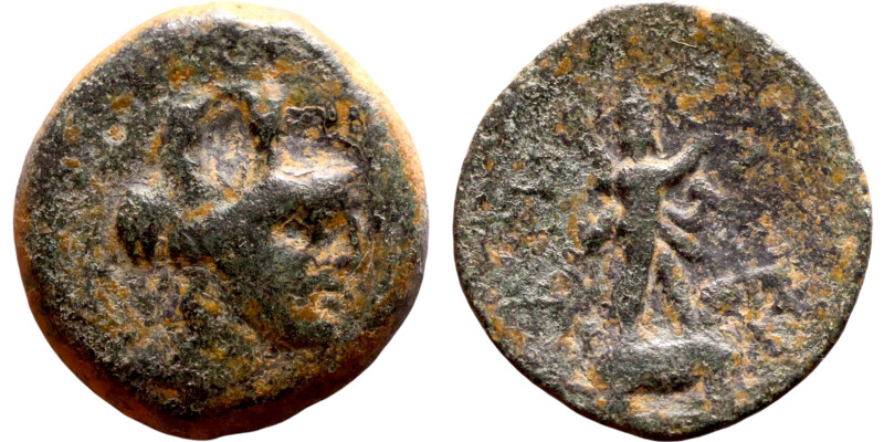 Hellenistic period coin (4-1 century BC) AE Bronze. Obverse: Bust of Tyche. Reve...