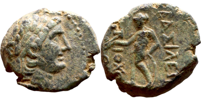 Demetrius I Soter (Seleukid King: 162 – 150 BC) AE bronze coin. Obv.:: Draped bu...
