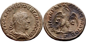 Trebonian Gallus (251-253) Syria: Antioch, Tetradrachm. Obverse: Bust of emperor. Reverse: ΔHMAPX Є-ΞOYCIAC, eagle standing left, head right, wreath i...