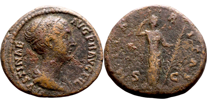 Faustina minro (Wife of Marcus Aurelius. Dupondius. Obverse: Bust of empers. Rev...