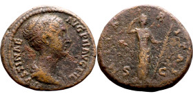 Faustina minro (Wife of Marcus Aurelius. Dupondius. Obverse: Bust of empers. Reverse: Hilaritas standing right, adjusting veil and holding long palm....