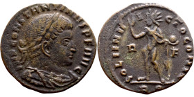Constantinus I. (307-337 AD). Follis. Obv: IMP CONSTANTINVS PF AVG. laureate bust of Constantinus left. Rev: SOLI INVICTO COMITI. Sol standing left ho...
