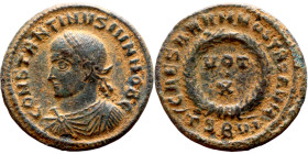 Constantine II (317-337) Follis. Obverse: CONSTANTINVS IVL NOB C Laureate bust. Reverse: VOT X

19mm 3.04g