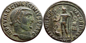 Licinius I. (308-324 AD) Follis. Obv: IMP LIC LICINIVS P F AVG. laureate bust of Licinius right. Rev: IOVI CONSERVATORI. Jupiter standing and holding ...