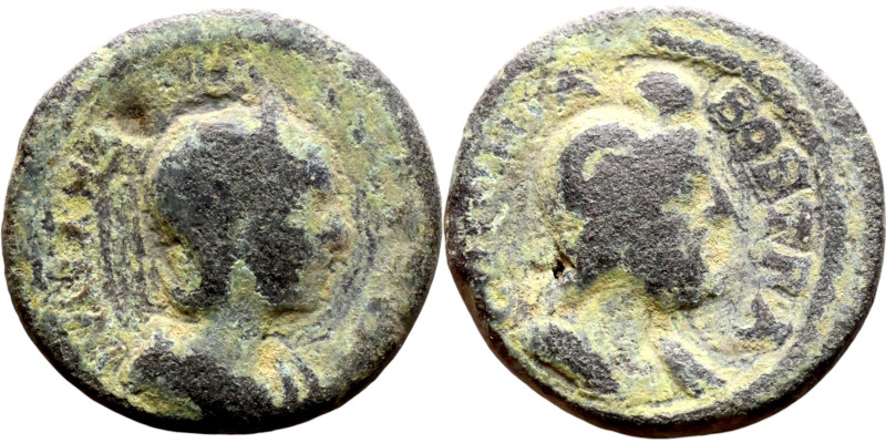 Uncertain imperial bronze (II-III century) Obverse: Bust of empres . Reverse: Bu...
