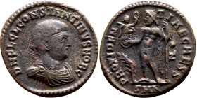 Constantine II (Caesar: 317-320) Follis. Obverse: D N F L CL CONSTANTINE NOB C, laureate and draped bust left, holding mappa, globe and sceptre Revers...