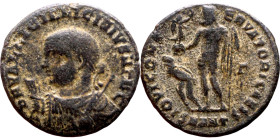 Licinius II (317-324 AD).AE follis. Obv.: D N VAL LICIN LICINIVS NOB C, helmeted and cuirassed with spear across shoulder and shield bust left. Rev.: ...