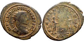 Probus (276 - 282). Billon antoninianus. Obv.: IMP C M AVR PROBVS AVG / Radiate bust right wearing the imperial mantle. Rev.: CLEMENTIA TEMP / Probus ...