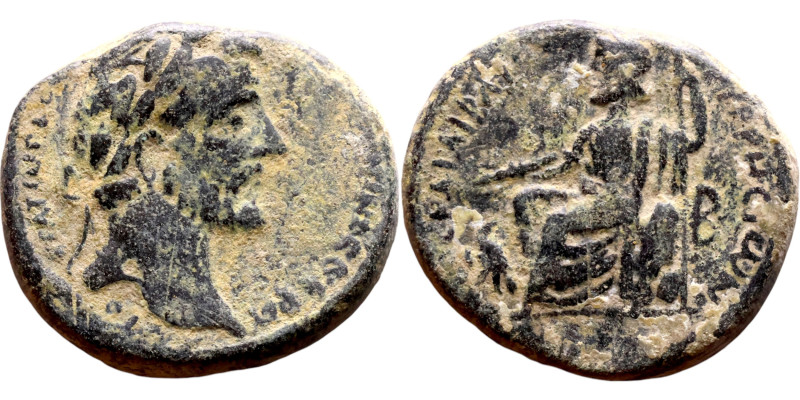 Antoninus Pius (138-161) bronze. Obverse: Bust of Emperor. Reverse: Zupiter sitt...