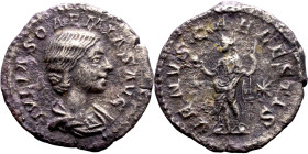 Julia Soaemias (Mother of Elagabalus) Denarius. Obverse: Bust of Emperss Reverse: Venus Caelestis standing left, holding apple and scepter

19mm 2.5...