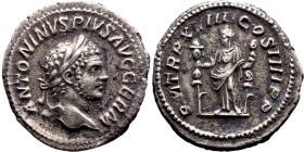 Caracalla (211-217) Denarius. Obverse: Bust of Emperor. Reverse: Figure between military baners

19mm 2.08g